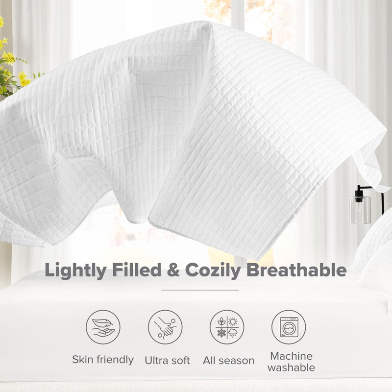 Comfort Spaces Kienna Quilt Set- Double Sided Stitching Design Summer Blanket, Lightweight, Soft, All Season Bedding Layer, Matching Sham, White, Coverlet King (104"x90") 3 Piece - Image 4